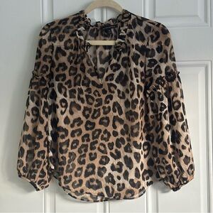 Banana Republic Sheer Leopard Print Peasant Top, Size Extra Small